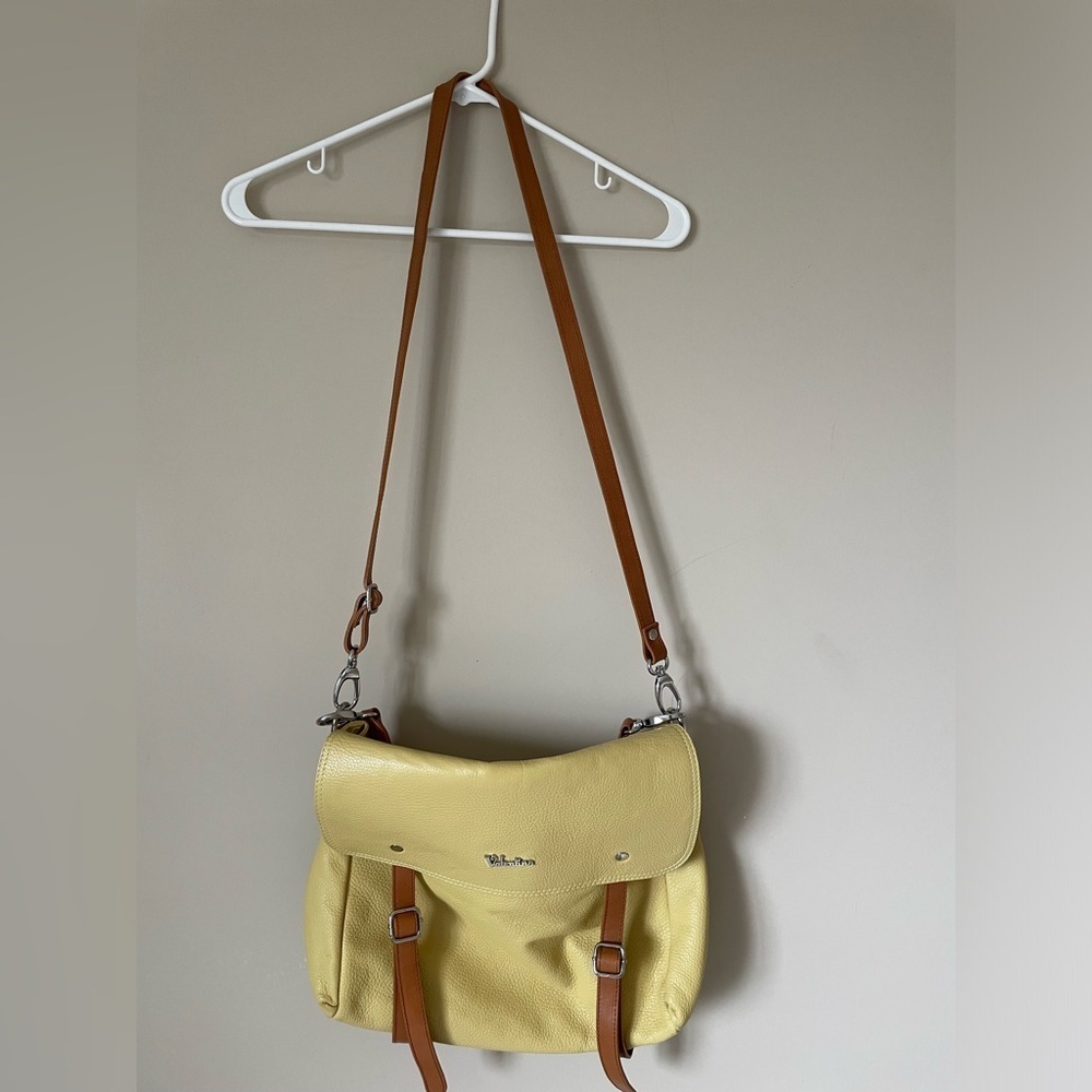 Valentina Large Vintage banana yellow and light brown Leather bag NWOT - Picture 3 of 4